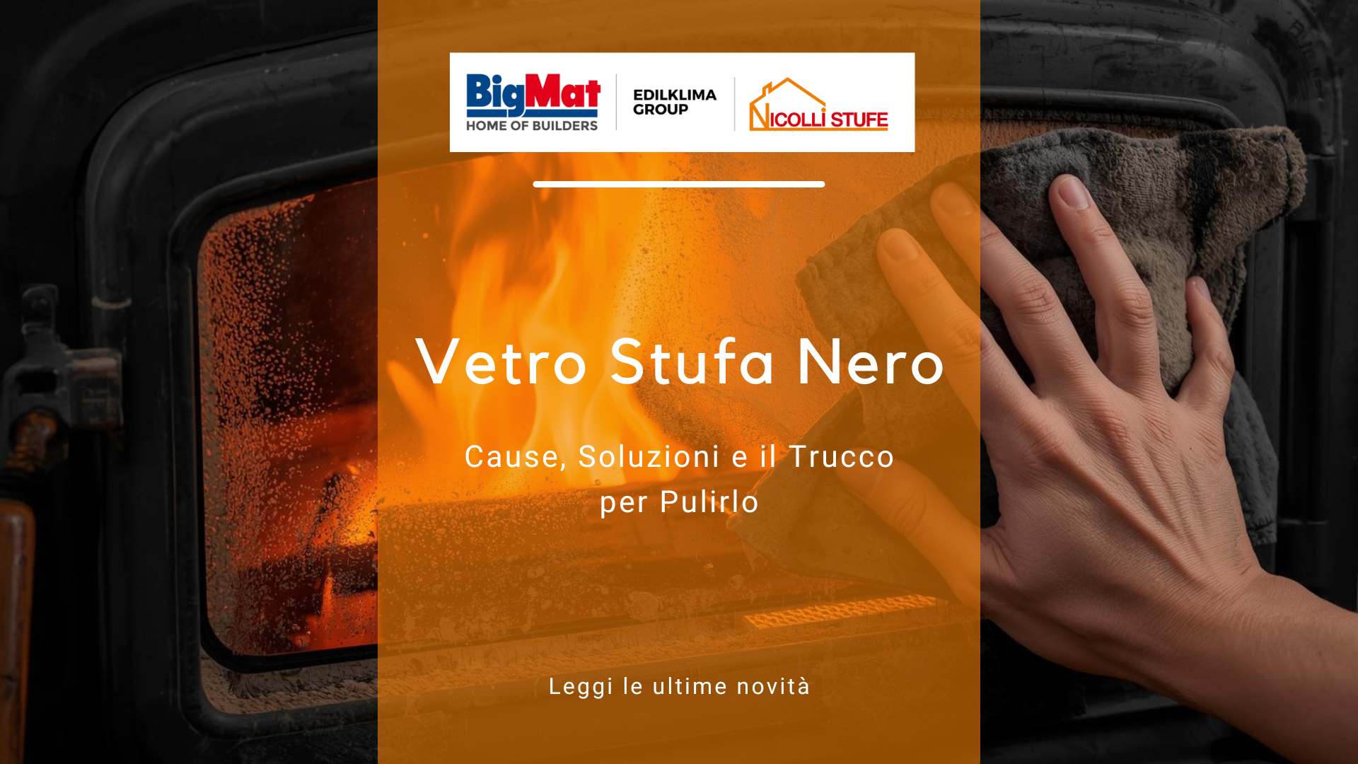 Mano che pulisce vetro stufa nero